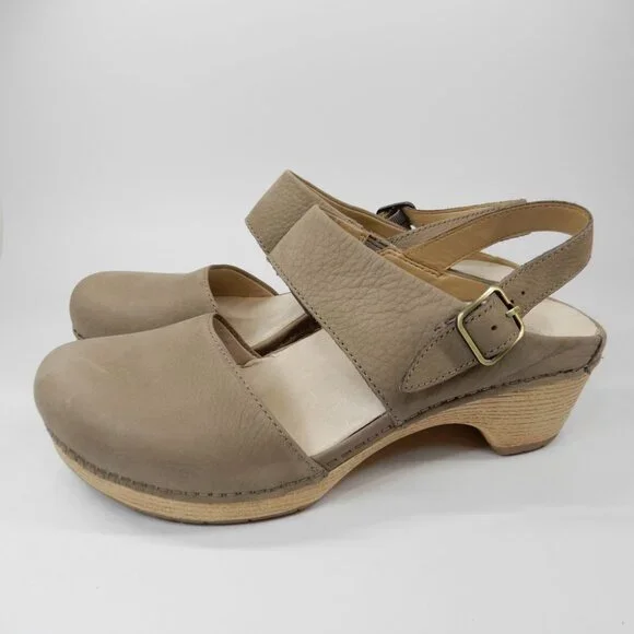 DANSKO Lucia Slingback Clog Pumps Shoes Size 40 9.5 10 Taupe Nubuck NEW $159 - Picture 7 of 14